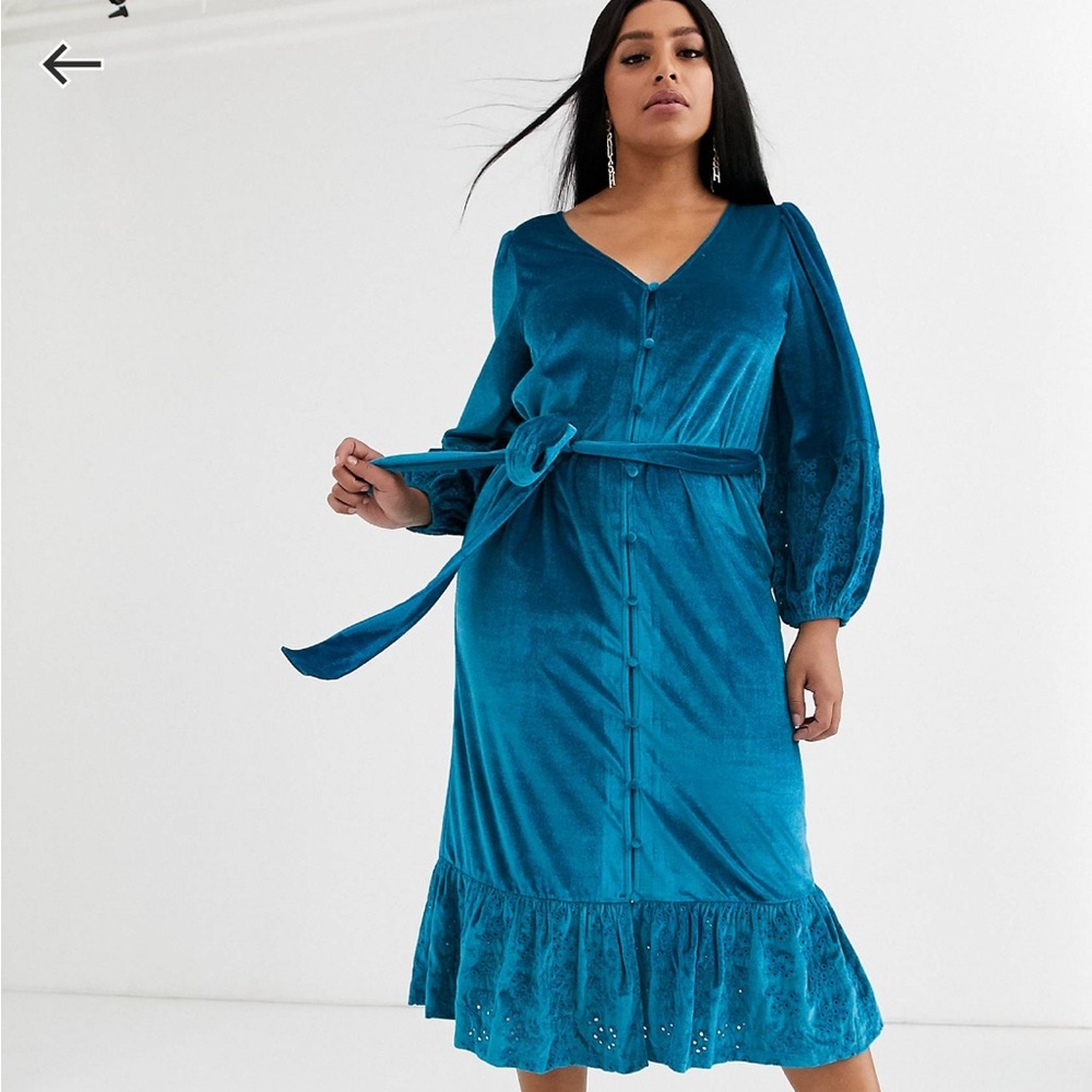 ASOS DESIGN Curve Midi Wrap Dress in Velvet Broderie